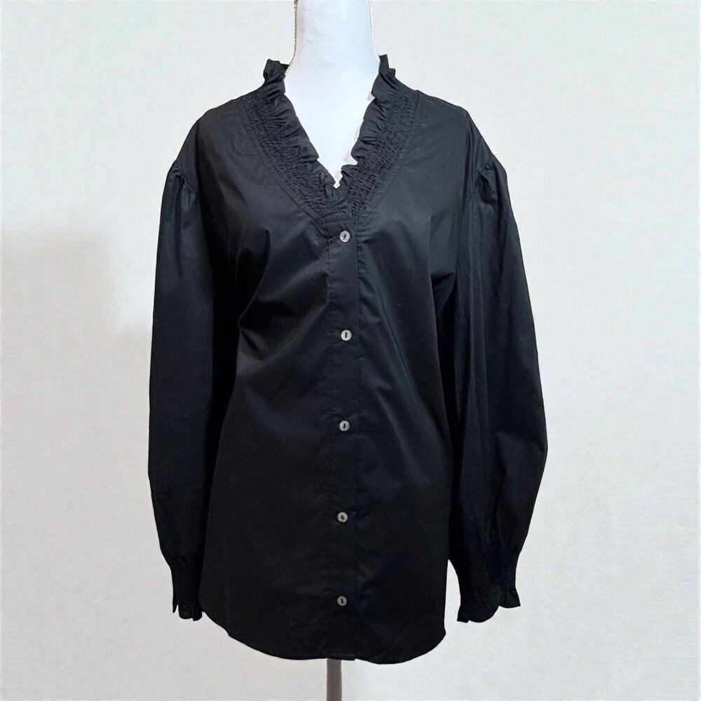 Harshman Bonnie Shirt 3X Black 100% Cotton Smocked V-Neck Puff Sleeve Boho Chic - Picture 11 of 11
